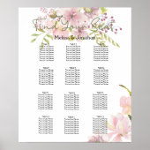 Roze Blush Magnolia Floral Wedding Seding Chart Poster (Voorkant)