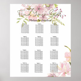 Roze Blush Magnolia Floral Wedding Seding Chart Poster