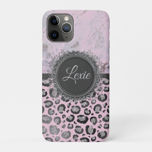 Roze Blush Marble Glittery Leopard Aanpassen Case-Mate iPhone Case (Achterkant)