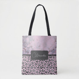 Roze Blush Marble Glittery Leopard gepersonaliseer Tote Bag