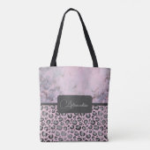 Roze Blush Marble Glittery Leopard gepersonaliseer Tote Bag (Achterkant)