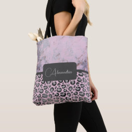 Roze Blush Marble Glittery Leopard gepersonaliseer Tote Bag