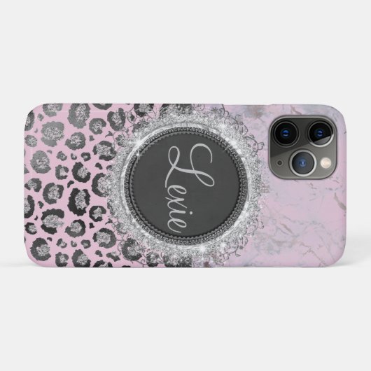 Roze Blush Marmer Glitter Luipaard gepersonaliseer Case-Mate iPhone Case (Achterkant (horizontaal))