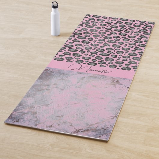 Roze Blush Marmer Glitterij Leopard Namaste Yogamat (In situ)