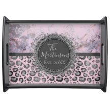 Roze Blush Marmer Glittery Leopard Familienaam