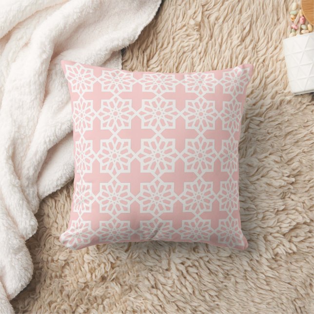 Roze Blush Marokkaanse Star Pattern Tegel Gooi Pil Kussen (Deken)