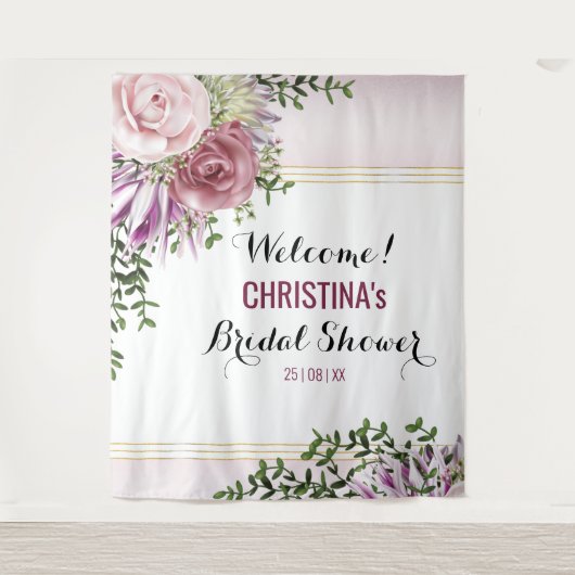 Roze Blush Mauve Bloemen Achtergrond Wandkleed (Voorkant)