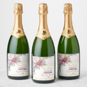 Roze Blush Mauve Floral Gold geometric Sparkling Wijnetiket (Flessen)