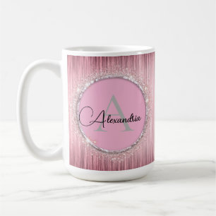 Roze Blush Meisjesachtige Glitter Monogram Koffiemok