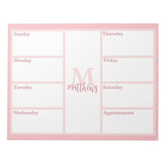 Roze Blush Mini Dot Weekly Planner Notitieblok (Voorkant)