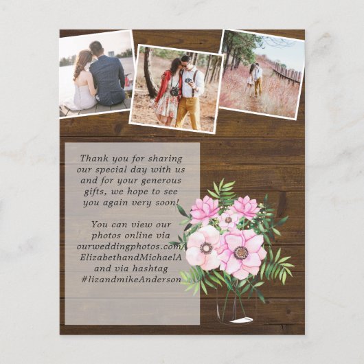 Roze Blush Mint Bloemige FOTO Dankjewel Huwelijk (Voorkant)