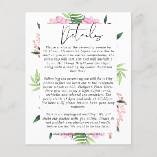 Roze Blush Mint Weddenschap Details Enclosure Card