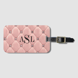 Roze blush monogram Satin Metallic Elegant Bagagelabel
