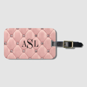 Roze blush monogram Satin Metallic Elegant Bagagelabel