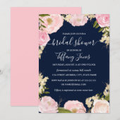 Roze Blush Navy Bloemen Bruids Douche Uitnodiging (Voorkant / Achterkant)