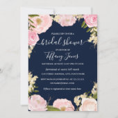 Roze Blush Navy Bloemen Bruiloft Uitnodiging (Voorkant)