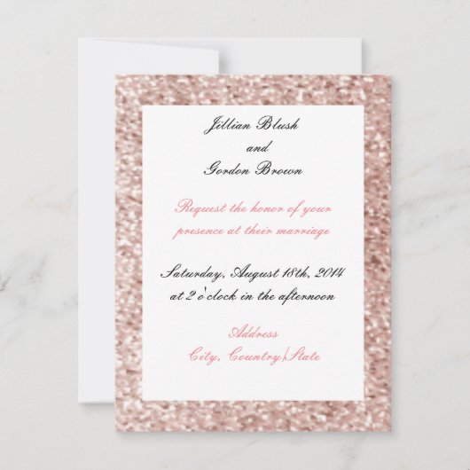 Roze Blush Nep Glitter Trouw Uitnodiging (Voorkant)