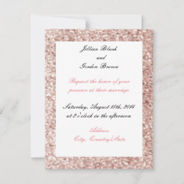 Roze Blush Nep Glitter Trouw Uitnodiging