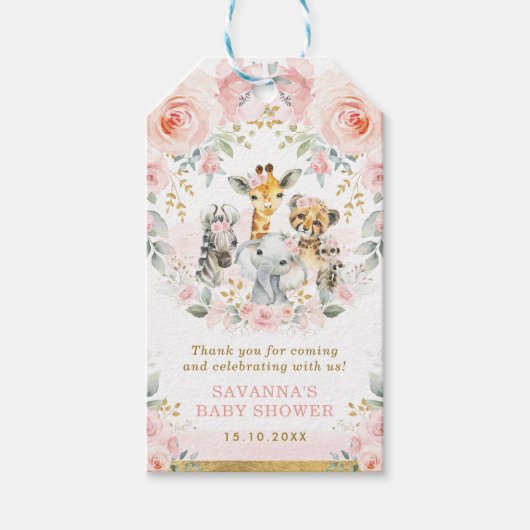 Roze Blush Oerwoud Safari Meisje Baby shower Favor Cadeaulabel (Voorkant)