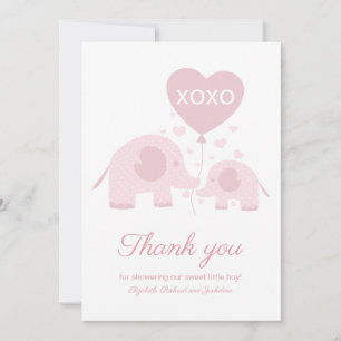 Roze Blush Olifant Meisje Baby Shower Dank Je Bedankkaart
