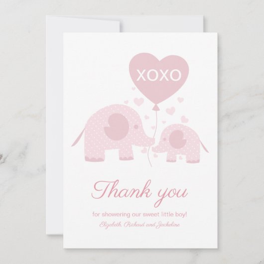 Roze Blush Olifant Meisje Baby shower Dank u Bedankkaart (Voorkant)
