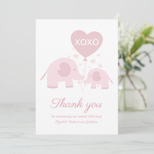 Roze Blush Olifant Meisje Baby shower Dank u Bedankkaart (Staand voorkant)