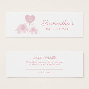 Roze Blush Olifant Meisje Baby Shower Luier Raffle Mini Visitekaartjes
