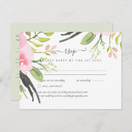 Roze Blush Olijfgroene Trouw RSVP Briefkaart