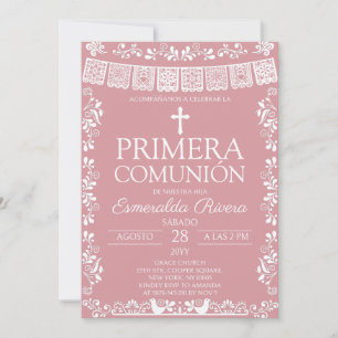 Roze Blush Papel Picado Primera Comunión Kaart
