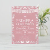 Roze Blush Papel Picado Primera Comunión Kaart (Staand voorkant)