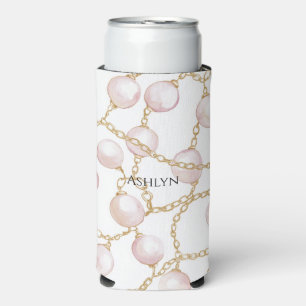 Roze Blush Parels Gouden Glamketen Seltzer Blikjeskoeler