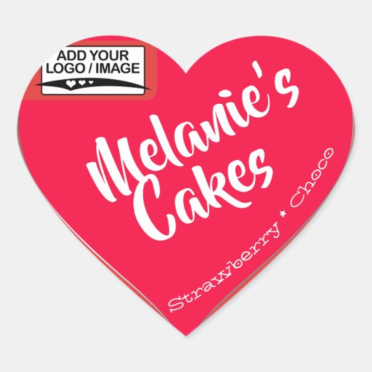 Roze Blush Peach Cake Packaging Logo Sjabloon Hart Sticker (Voorkant)