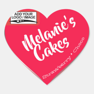 Roze Blush Peach Cake Packaging Logo Sjabloon Hart Sticker
