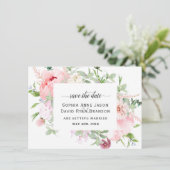 Roze blush Peonies Bloom Wedding Calligraphy Save The Date (Staand voorkant)