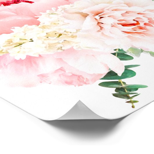 Roze blush Peonies Bloom Wedding Seating Chart Poster (Hoek)