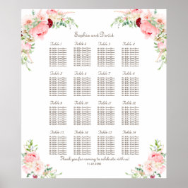 Roze blush Peonies Bloom Wedding Seating Chart Poster