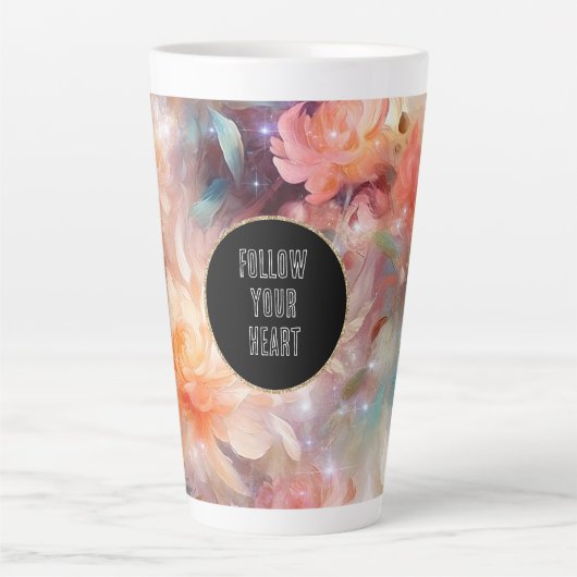 Roze Blush Perzik Oranje Bloemig Latte Mok (Voorkant)