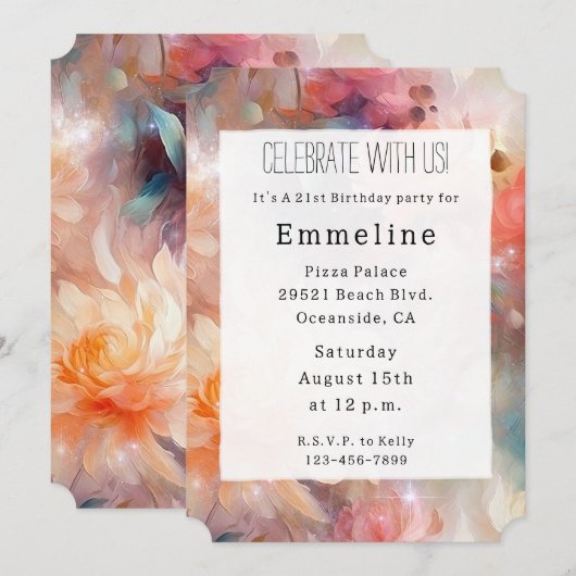 Roze Blush Perzik Oranje Bloemige Verjaardag Kaart (Voorkant / Achterkant)