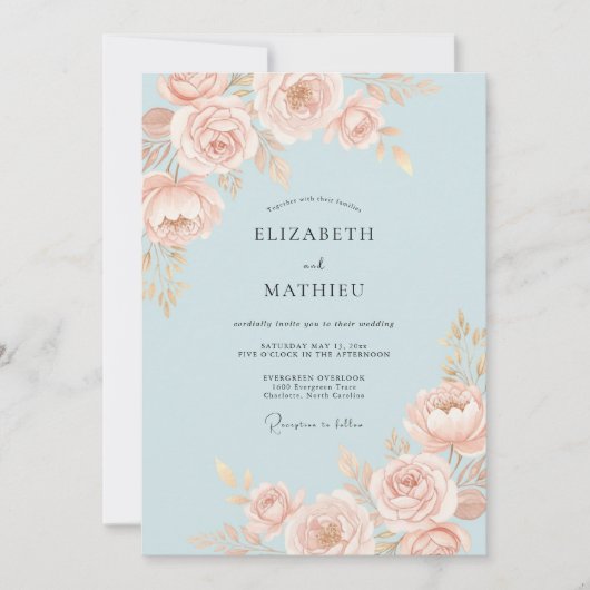 Roze Blush Perzik Waterverf Bruiloft Kaart (Voorkant)