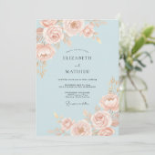 Roze Blush Perzik Waterverf Bruiloft Kaart (Staand voorkant)