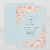 Roze Blush Perzik Waterverf Bruiloft Kaart (Voorkant / Achterkant)