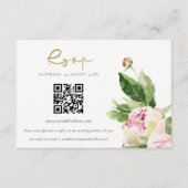 Roze Blush Pioen Bloemen Bruiloft QR Code RSVP Informatiekaartje (Voorkant)