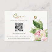 Roze Blush Pioen Bloemige Trouw QR Code RSVP Informatiekaartje (Voorkant)