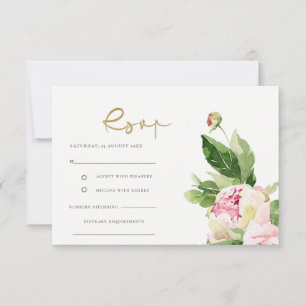 Roze Blush Pioen Bloemige Waterverf Trouw RSVP Kaartje