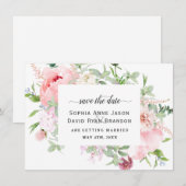 Roze Blush Pioen Bloesem Bruiloft Calligrafie Save The Date (Voorkant / Achterkant)