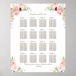 Roze Blush Pioenbloemen Bruiloft Zitplaatskaart Poster