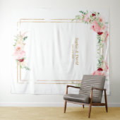 Roze Blush Pioenrozen Gouden Bloei Foto Booth Trou Wandkleed (In Situ (horizontaal))