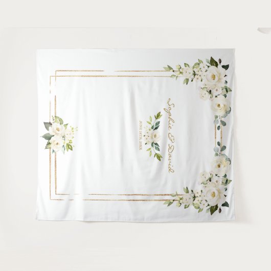 Roze Blush Pioenrozen Gouden Bloei Foto Booth Trou Wandkleed (Voorkant (horizontaal))