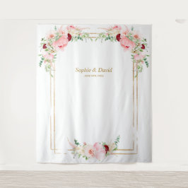 Roze Blush Pioenrozen Gouden Bloei Fotohokje Trouw Wandkleed