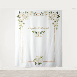Roze Blush Pioenrozen Gouden Bloem Foto Booth Trou Wandkleed